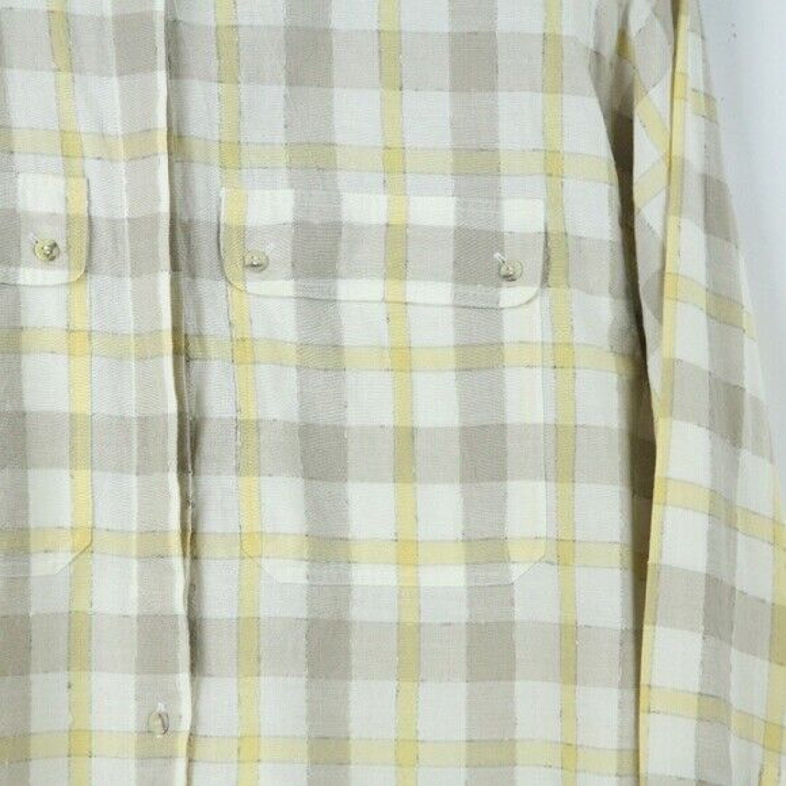Vintage 90s Medium Button Up Top Butter Yellow Plaid Preppy Oversized Boyfriend
