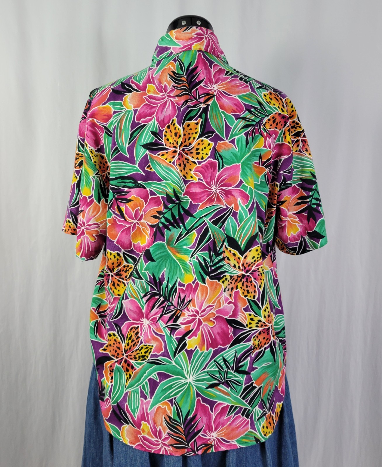 Vintage American Weekend Purp/Pink/Yell/Orange/Green Tropical Floral Top Size M