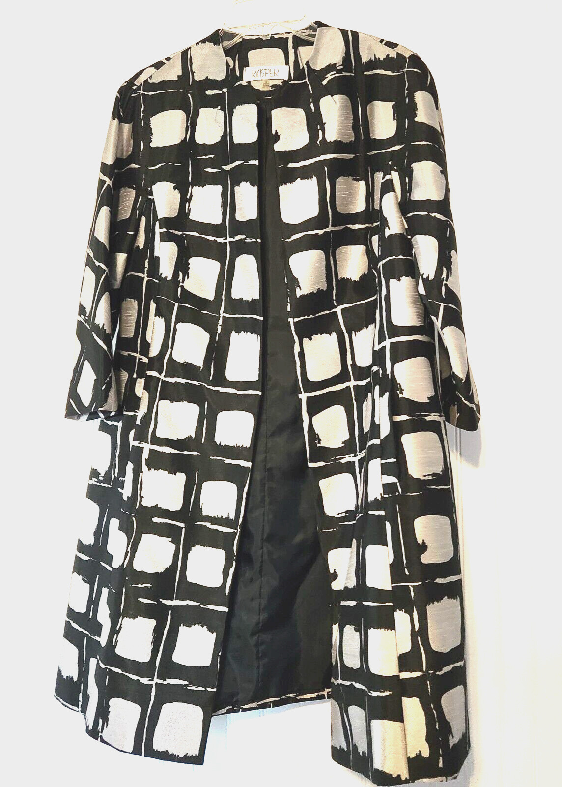 1990s Grey & Black Dressy Jacket Kasper Jones Group Spain Sz12 Dynasty Dallas