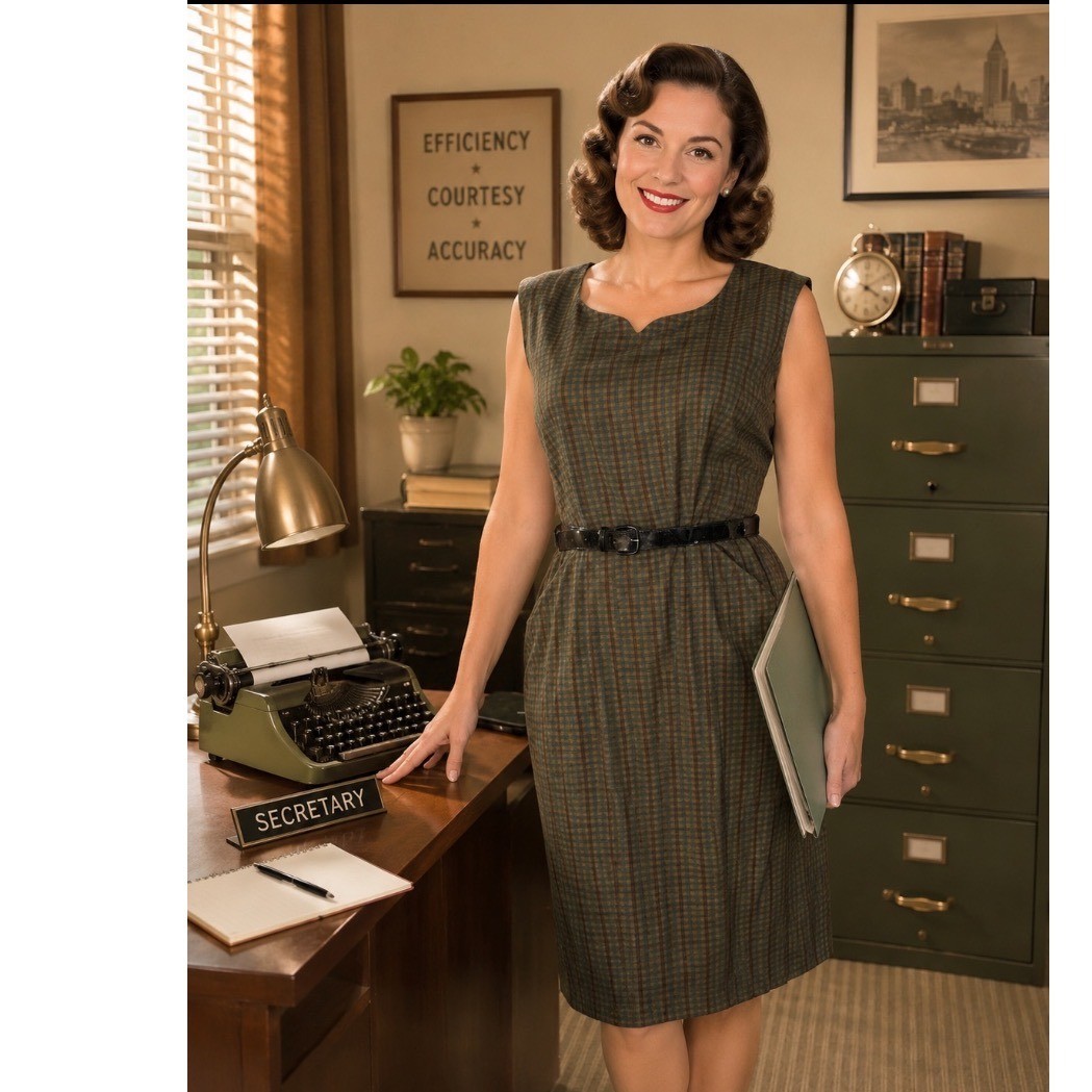 Forever young by puritan VTG 50’s Plaid Sheath Dress Brown Retro Secretary XL