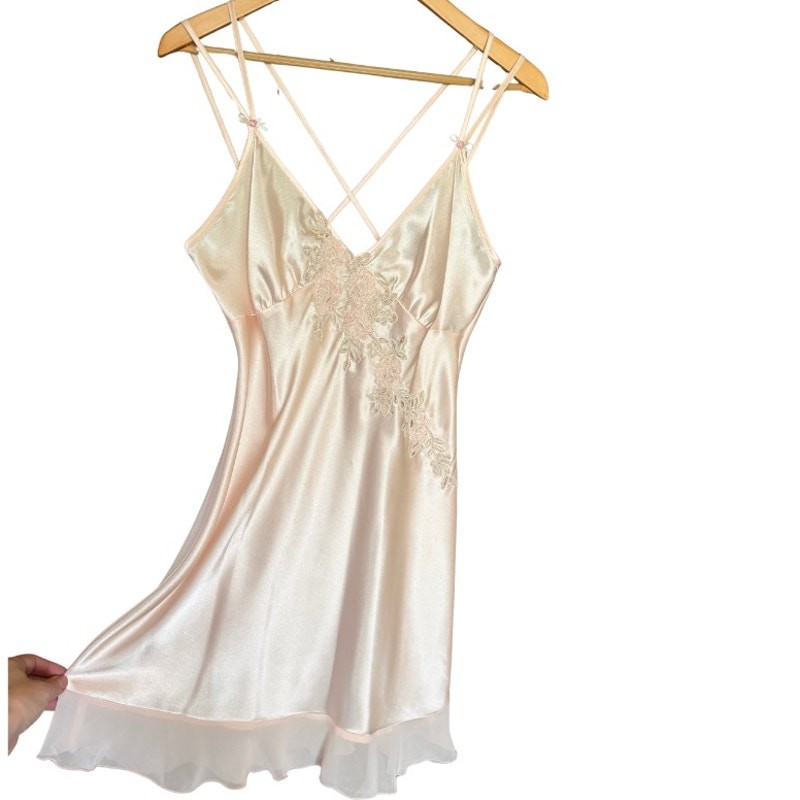 vintage satin slip dress + robe set blush ivory bridal lingerie fairycore
