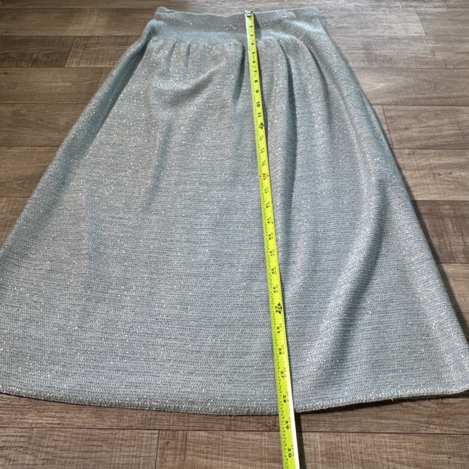Vivanti Vintage 2 Piece Knit Set Dolman Blouse And Skirt Blue Glitter