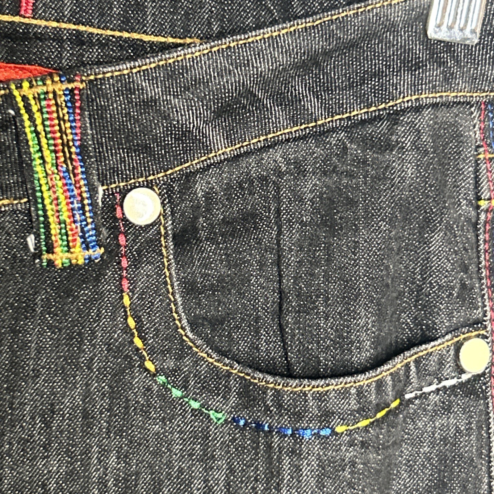 VTG Coogi Australia Dark Wash Jeans Sz 13/14 Straight Leg Rainbow Y2K Embroidery