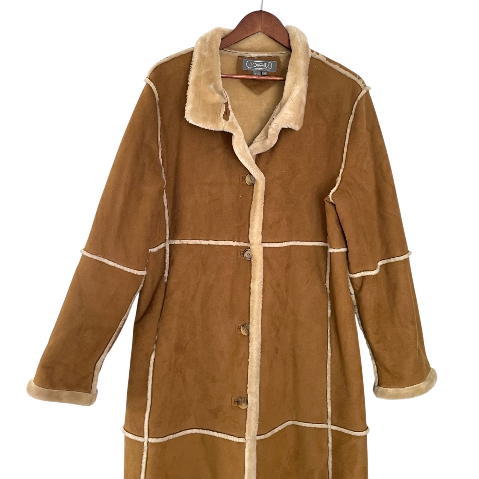 Vintage 70s Novelti Penny Lane Coat Medium M Tan Faux Suede Sherpa Lined Jacket