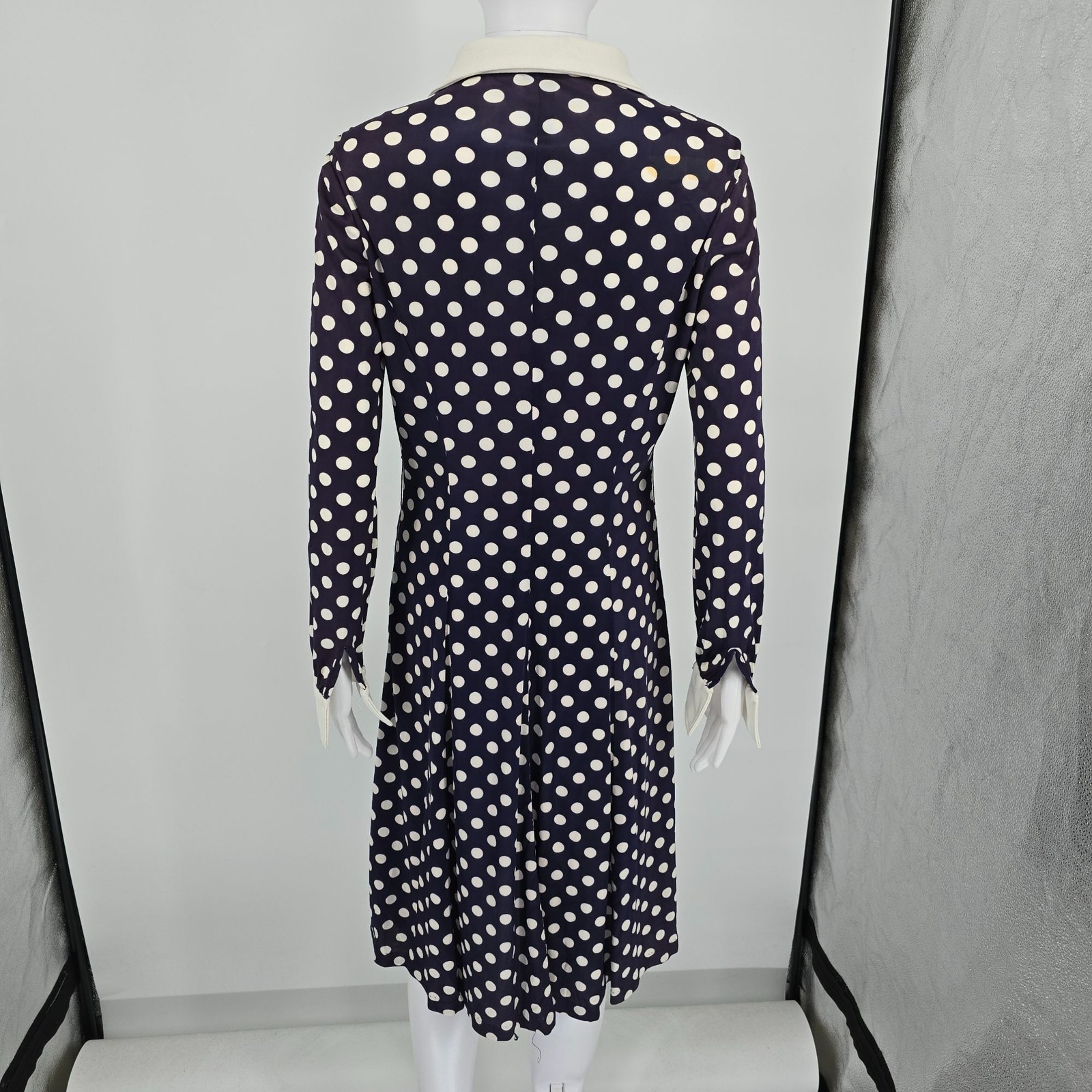 Vintage 1970s Purple Polka Princess Seam Fit-and-Flare Midi Shirt Dress (M)