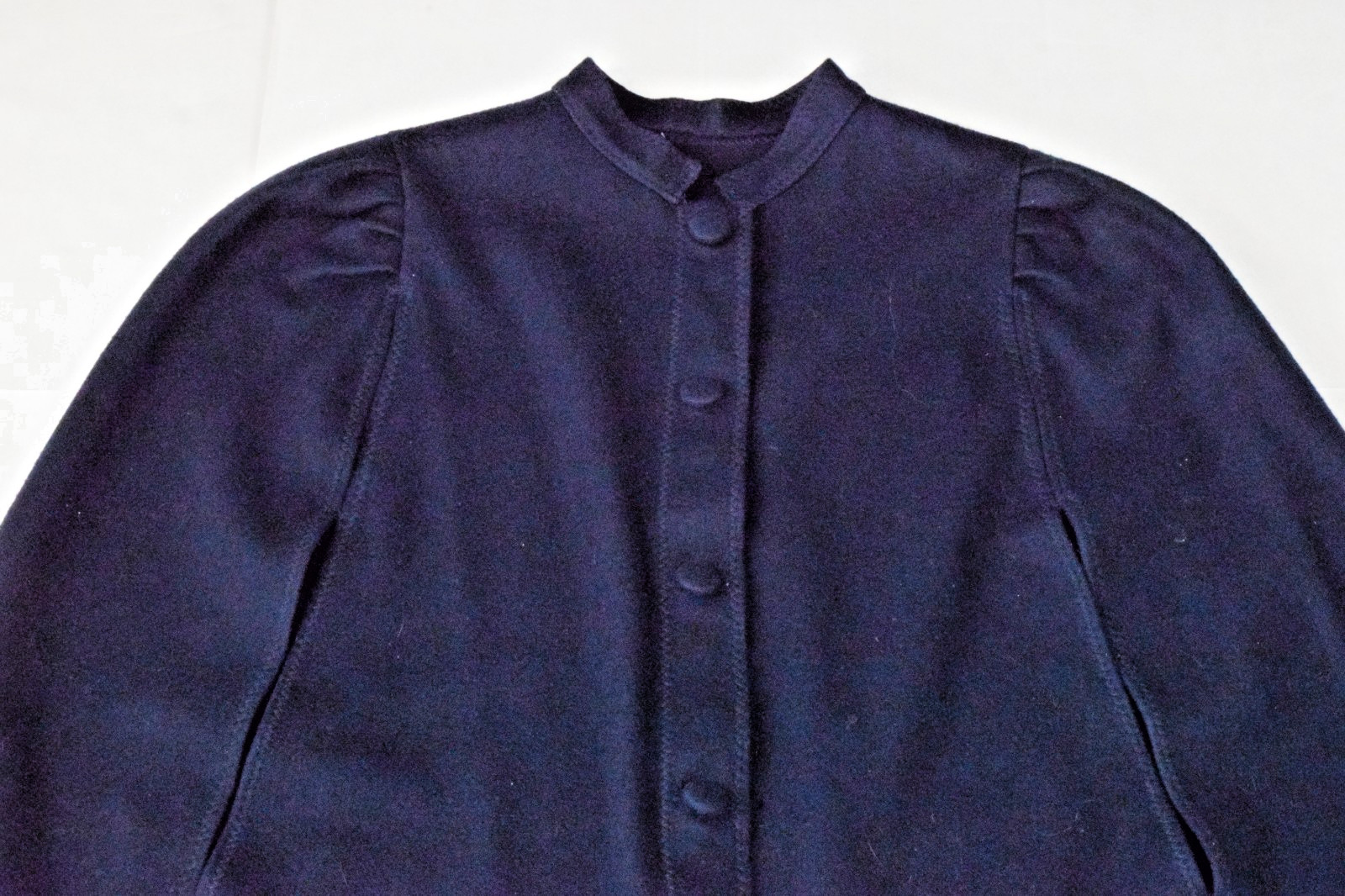 Vintage Cape Coat 1950s Navy Blue Wool Pleated Shoulders No Collar