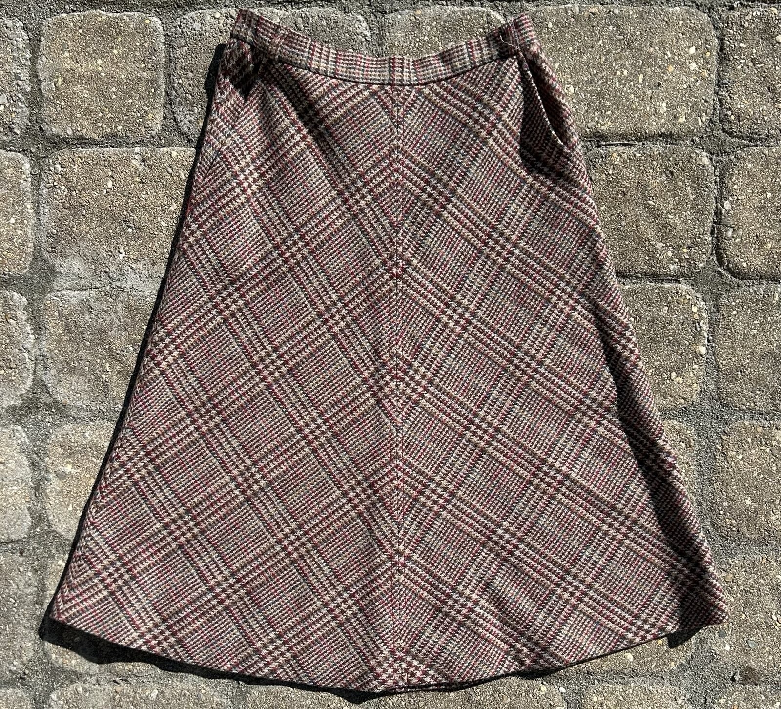 Vintage 60-70s Patty Woodard Button Zipper Plaid Wool Midi Skirt Size 11-12