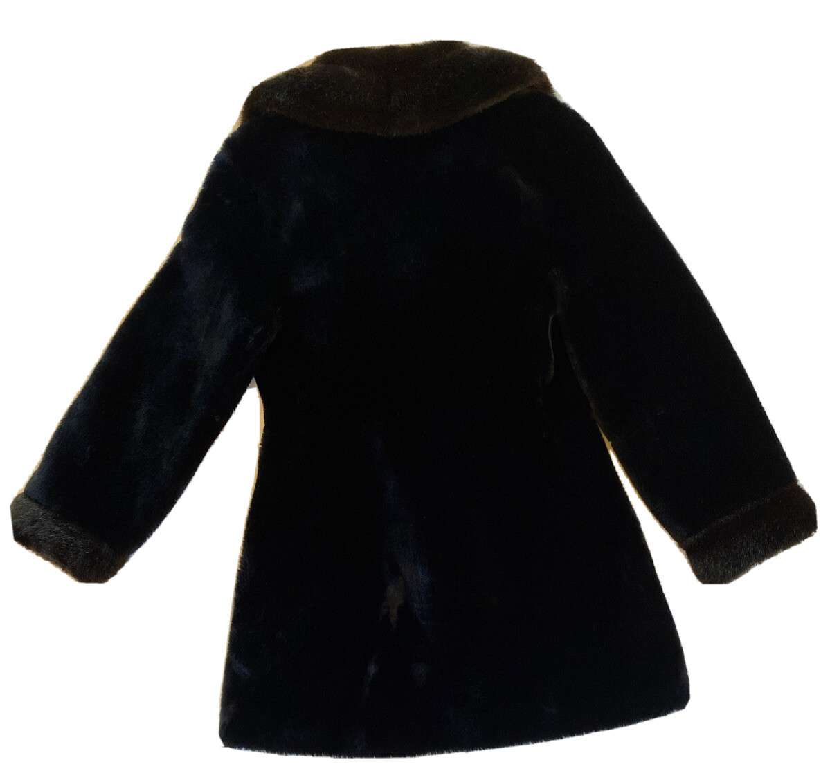Vtg Borgana Black Faux Fur Coat Sz S Lined Russel Taylor Borg Union Made USA
