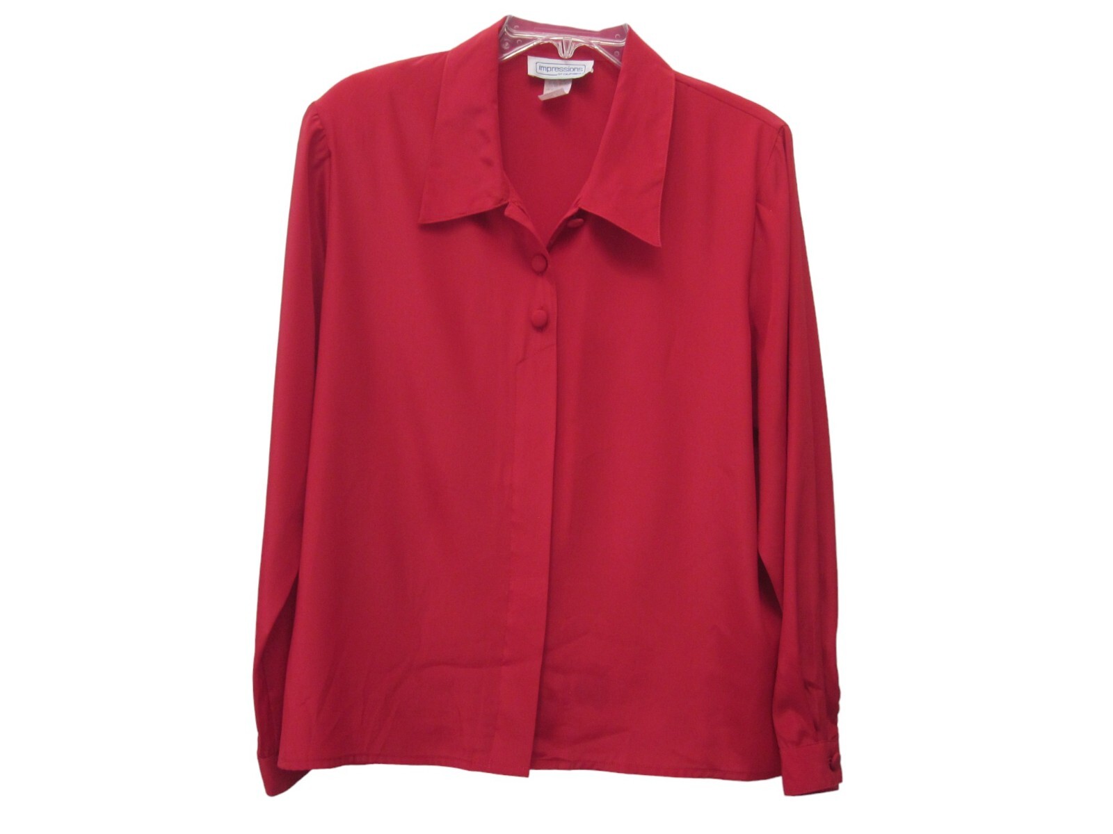 VTG 80’s IMPRESSIONS Red Long Sleeve Career Button Front Blouse Shirt Sz 10