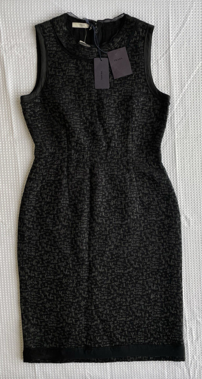Prada Italian Tweed Lurex Sleeveless Sheath Dress Black IT 46