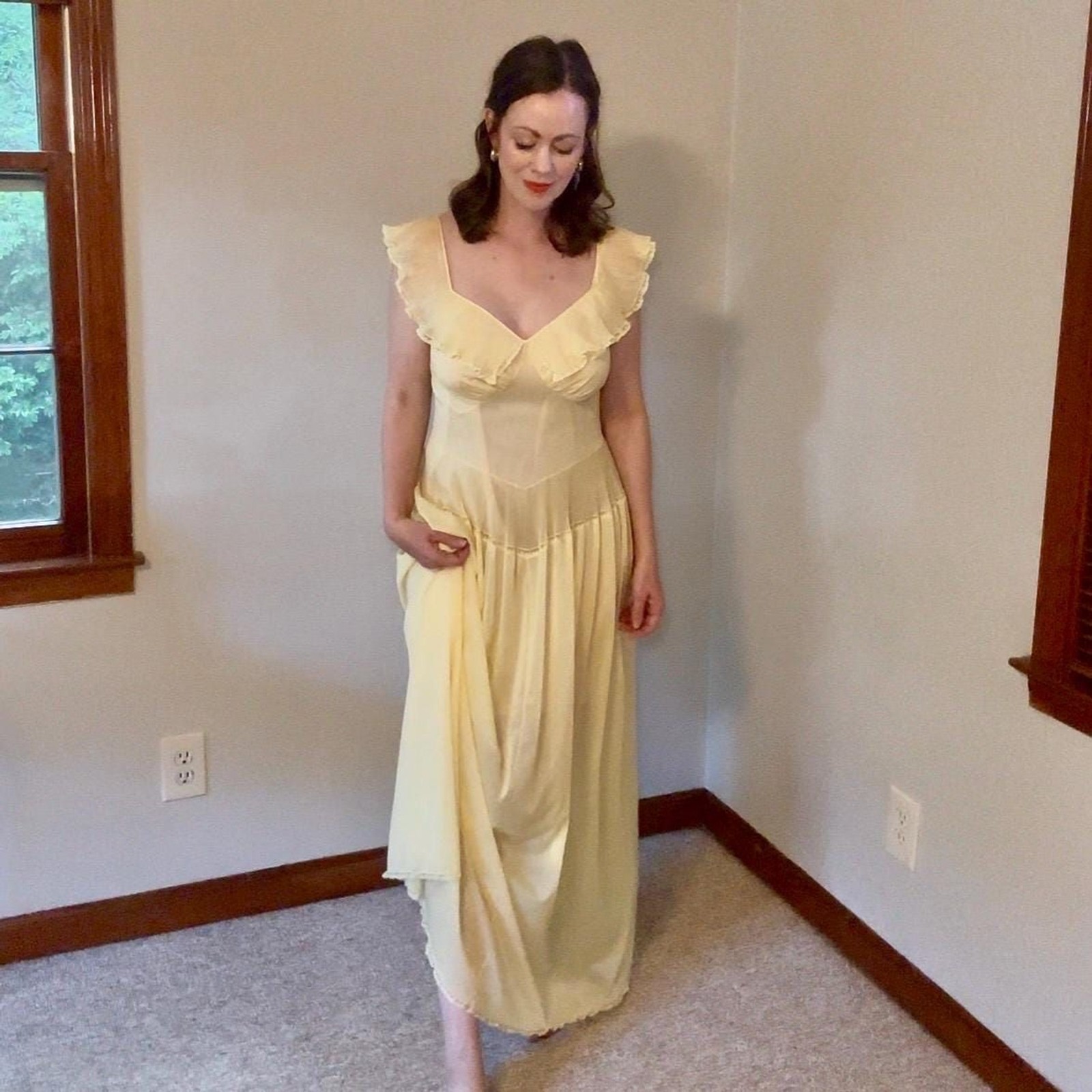 Vintage 70s Vanity Fair Romantic Ethereal Sheer Yellow Slip Dress Size Small