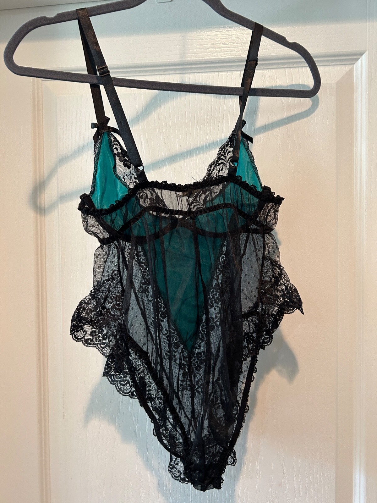 Andrea Kristoff for Escante Vintage Black & Teal lace body suit Small