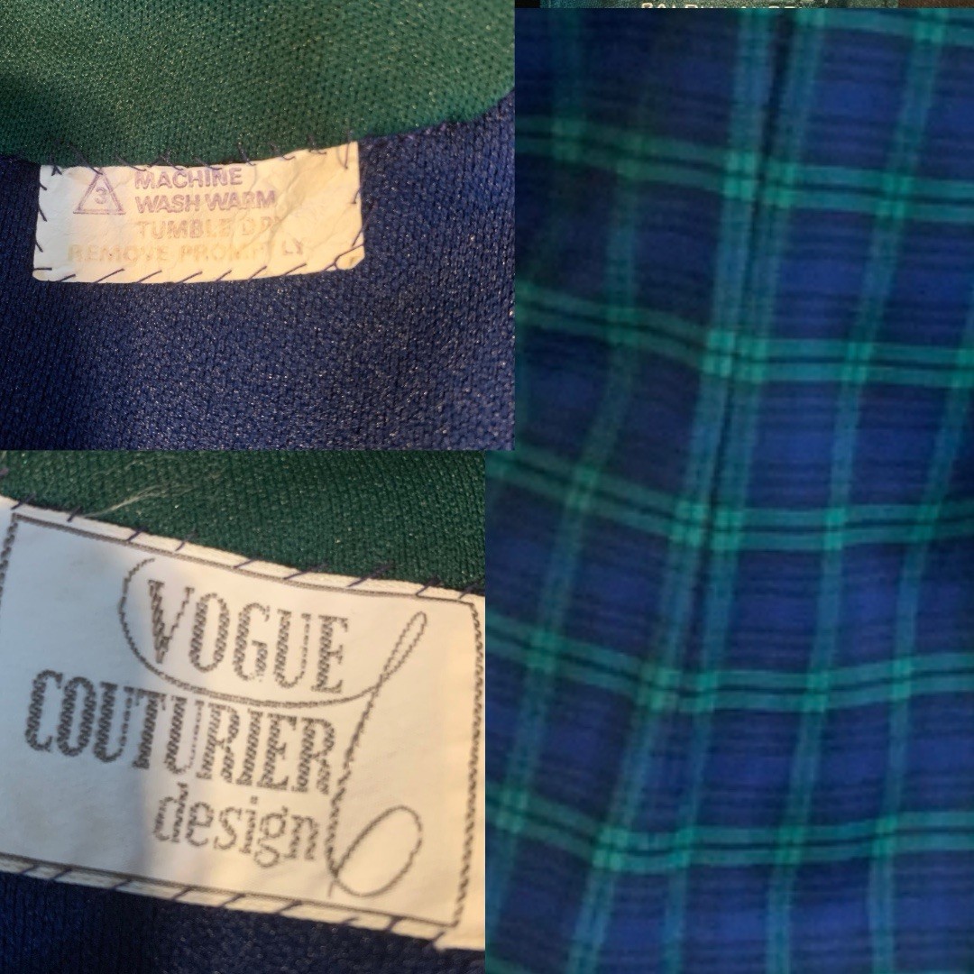 VINTAGE CIRCA 1960’S VOGUE COUTURIER BLUE PLAID DRESS & JACKET SET APPX MED