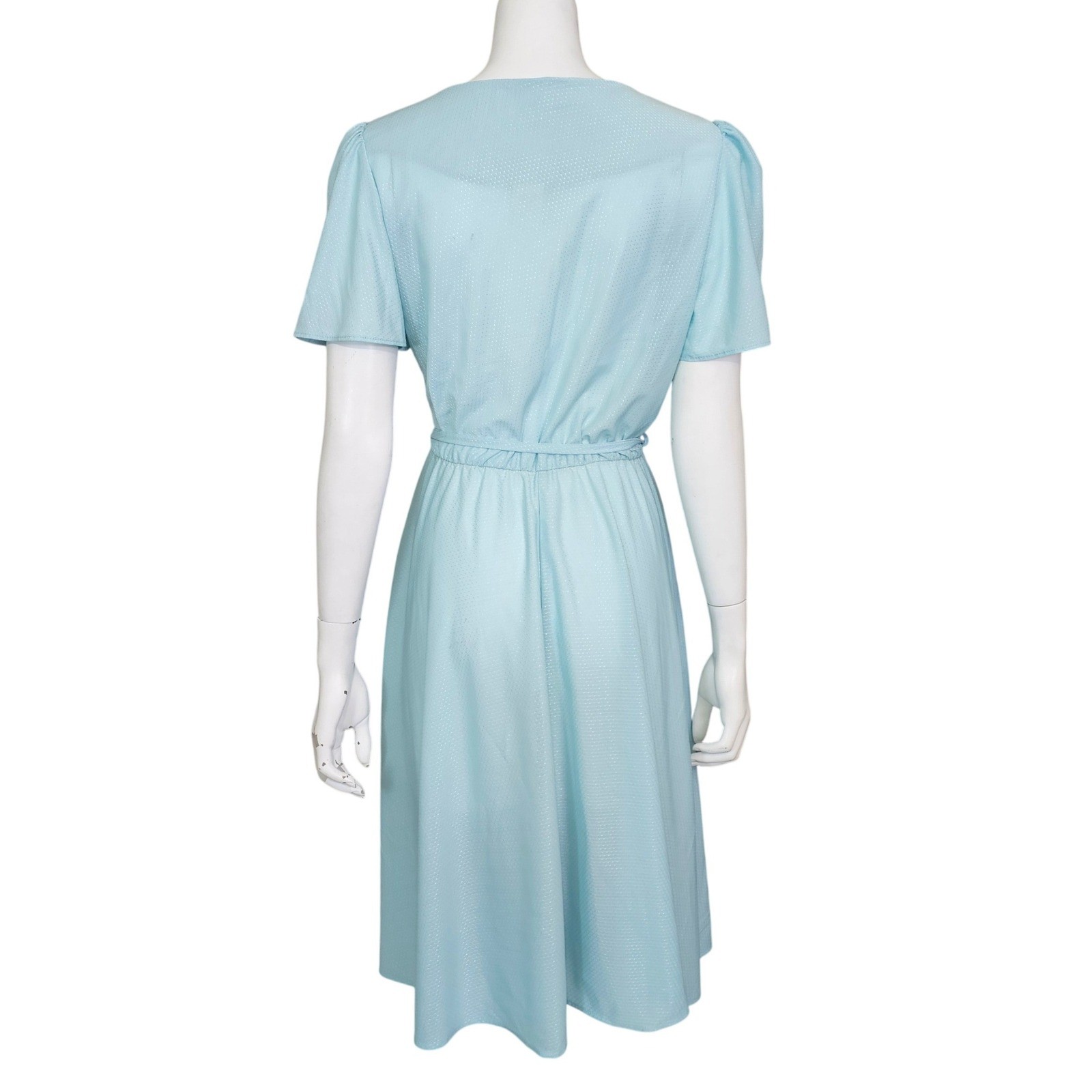 Vintage 70s 80s Baby Blue Disco Dress Midi Flutter Sleeve Secretary Glam M