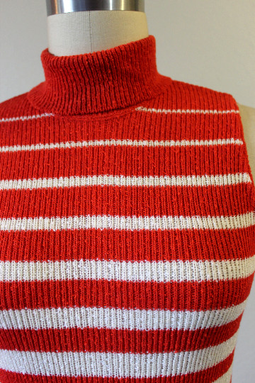 VTG 70s Red White Striped Knits By Don Sweater Dress & Cardigan 2 piece MOD