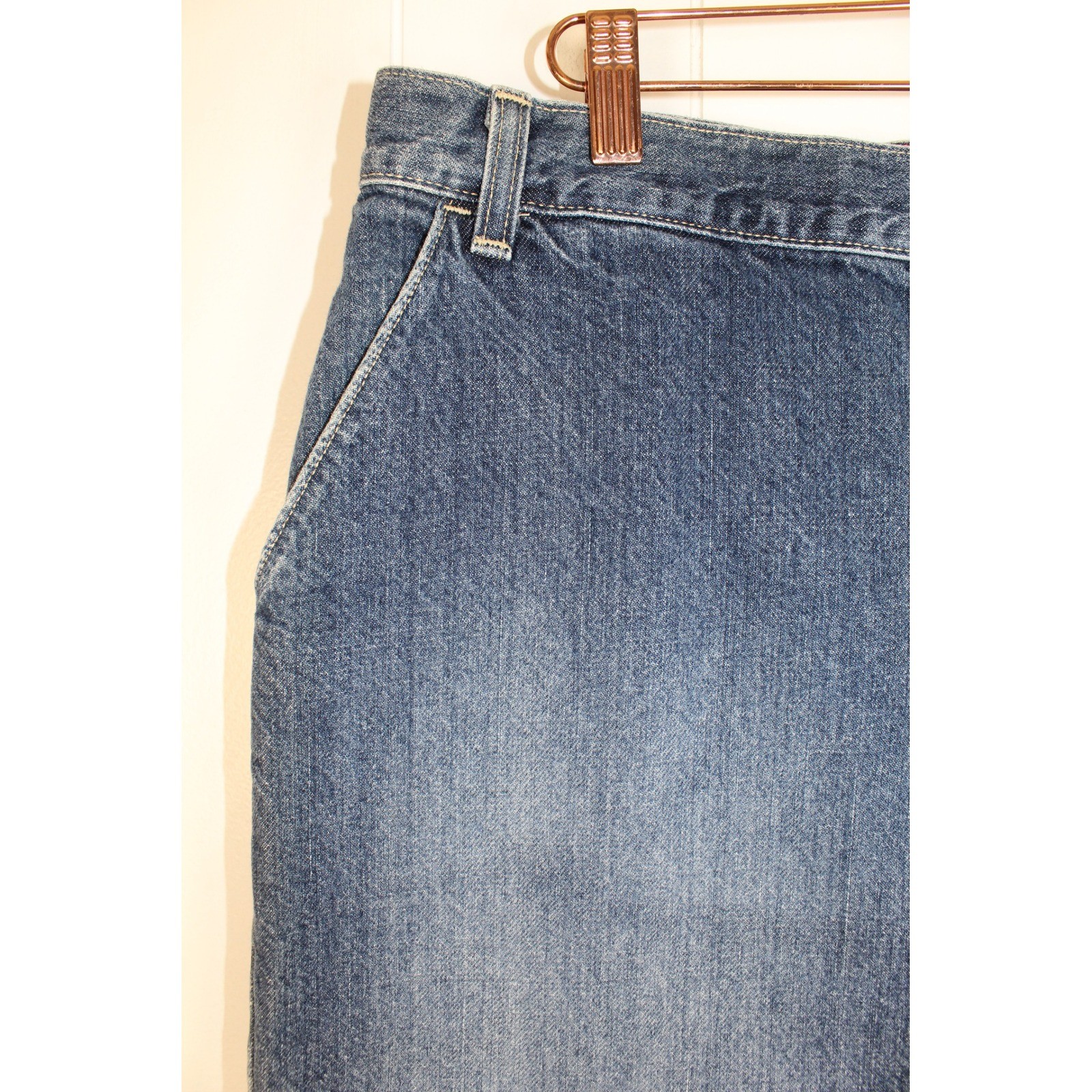 Tommy Hilfiger Jeans VTG Cotton Knee Length Denim Carpenter Style Skirt SZ 8