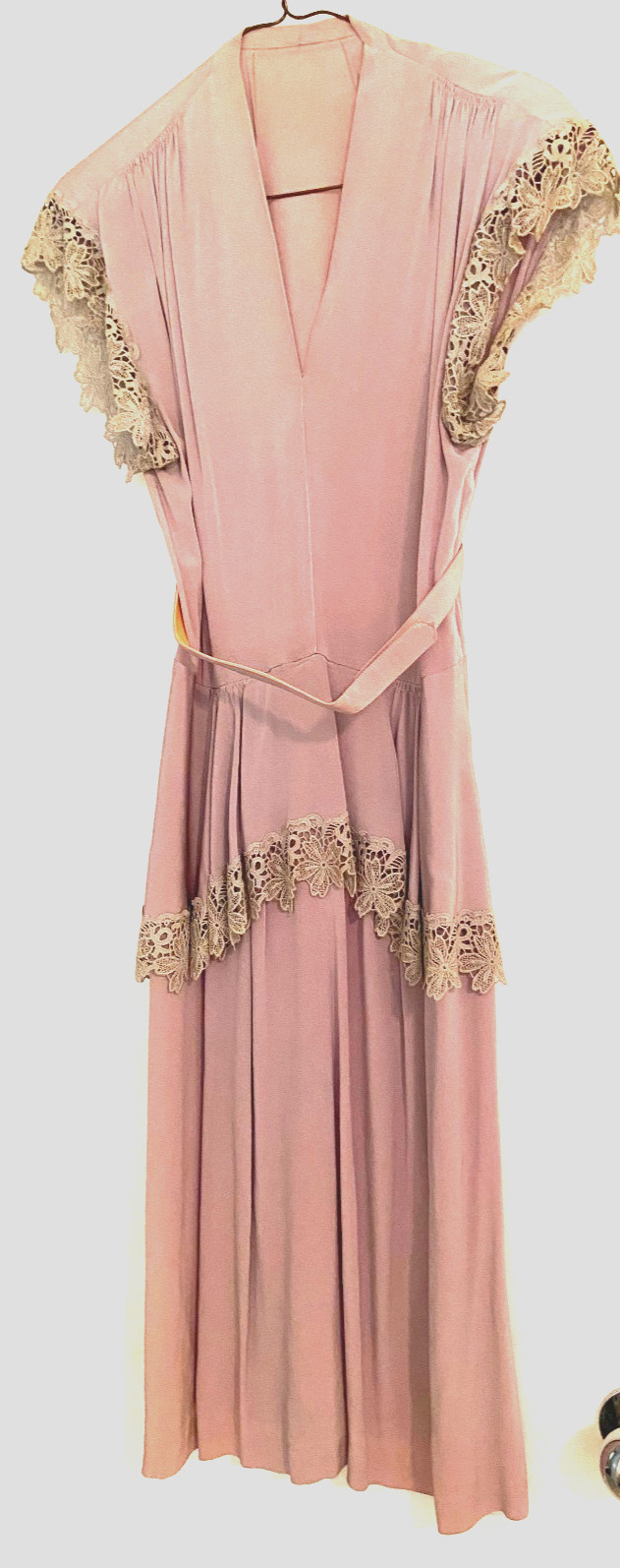 Lacy Vintage 1940s Belted Dress With Peplum Mauve Rayon M 34 Bust