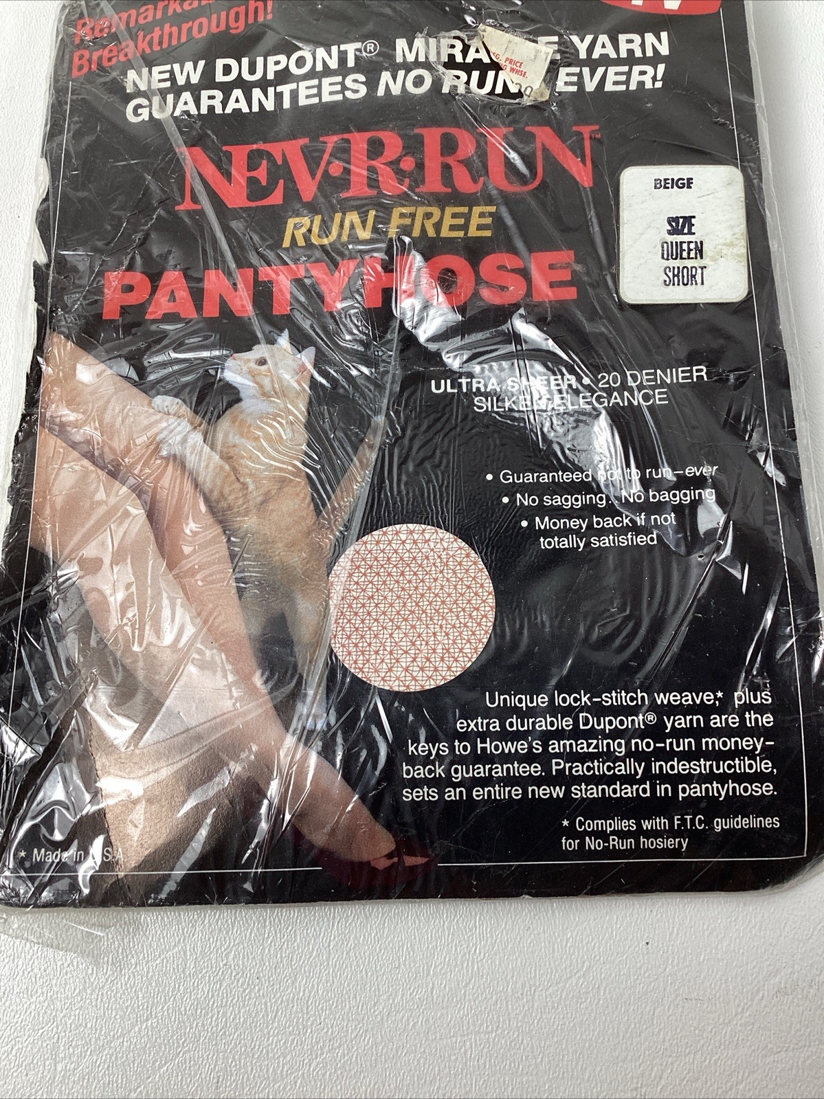 VTG NOS 1991 Nev-R-Run PantyHose QUEEN Short Run Free Beige As Seen On TV USA