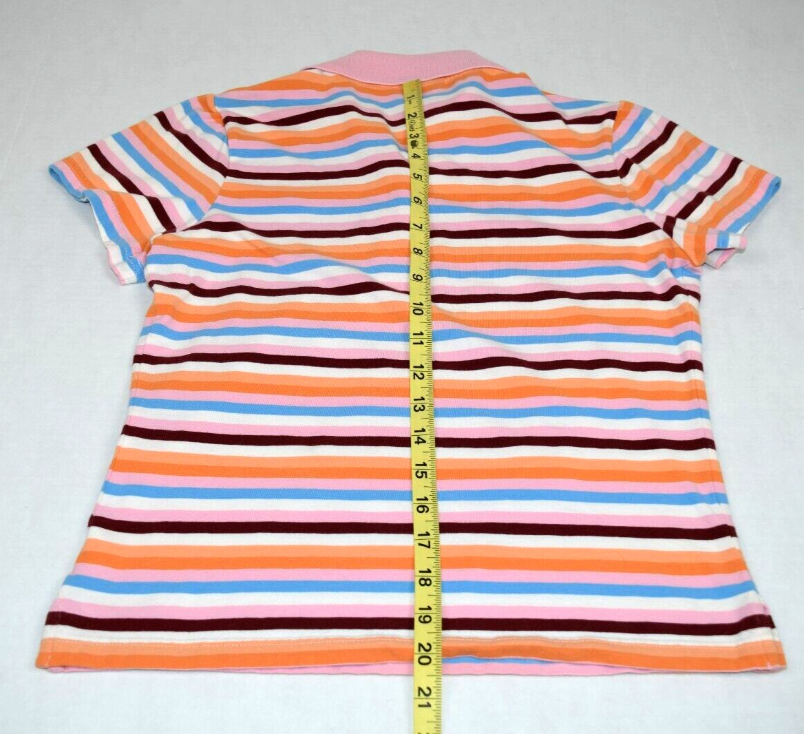 Vintage Womens Le TIGRE Shirt Size S/M 90s Pink Blue Orange Stripes White Tiger