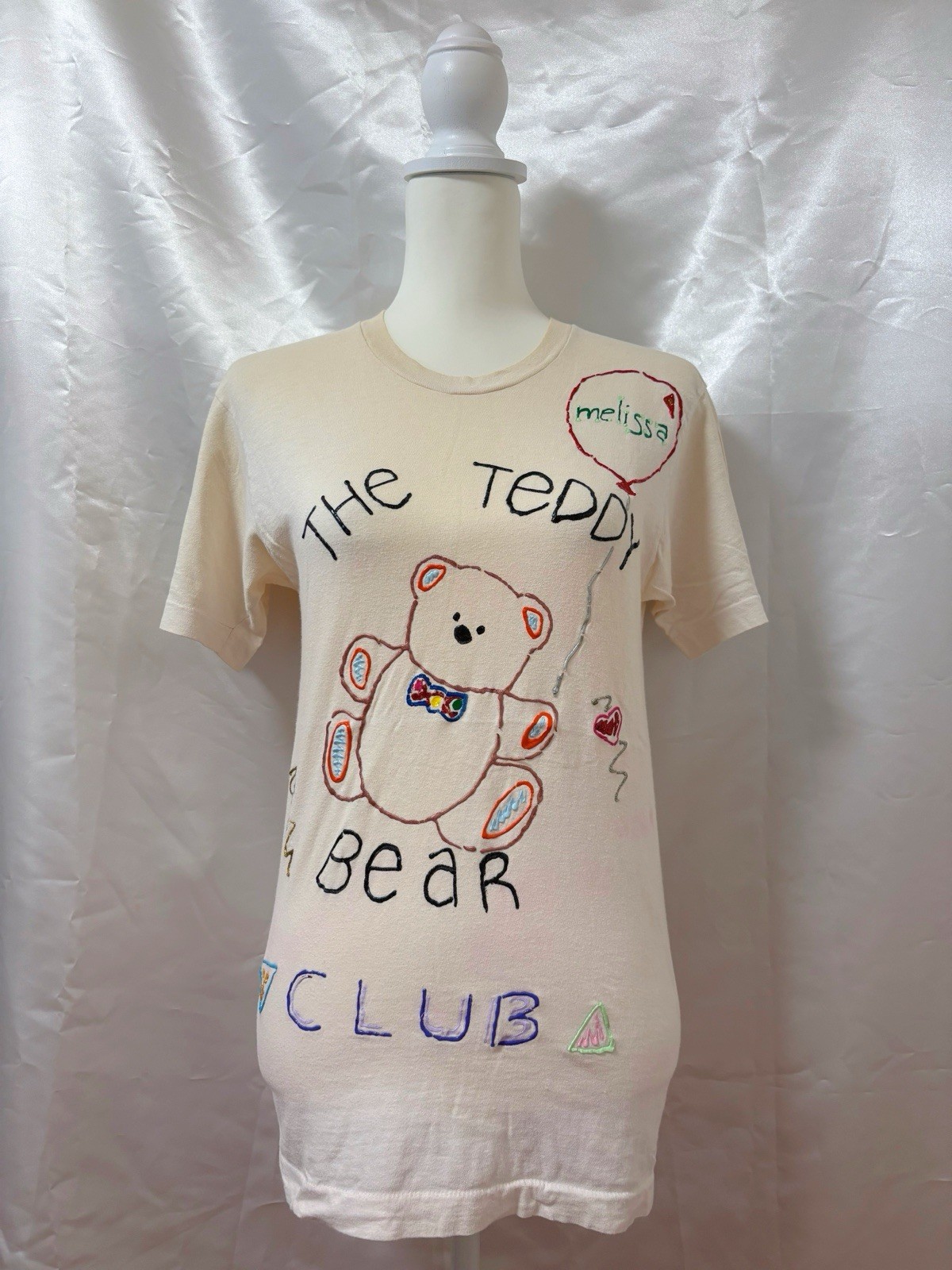 Vintage 1980s Teddy Bear Handpainted T shirt Made in USA SizeS Kawaii Cute