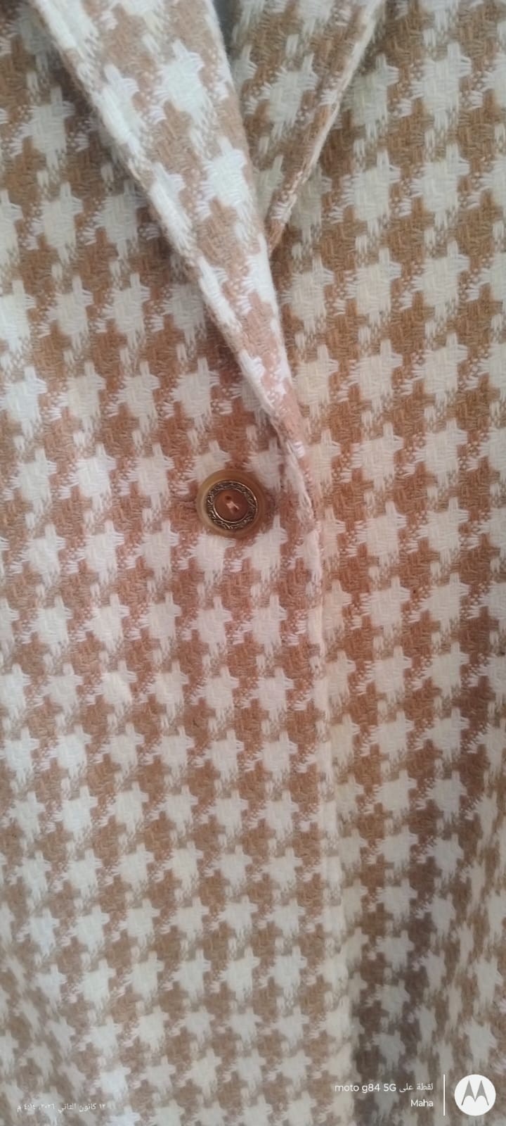 Vintage Tan Jay Women’s Brown and Beige Houndstooth Tweed Blazer size UK 18