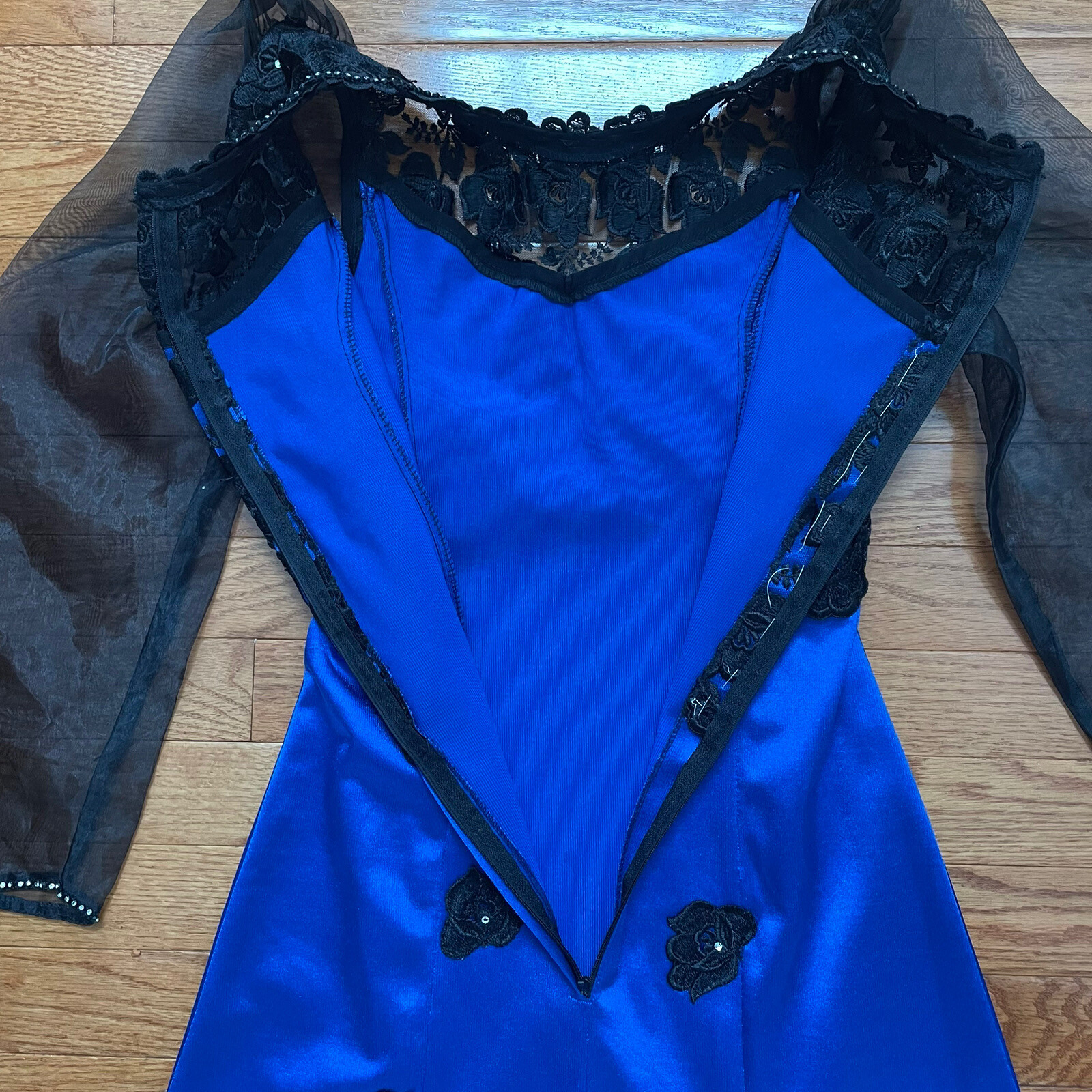 Vintage Cottagecore Prairie Electric Blue Formal Dress Puffy Sleeves XS Petite
