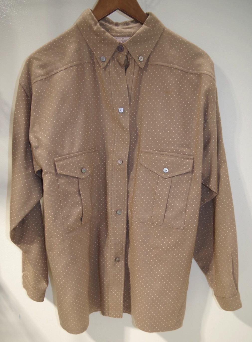 P4 Vintage Betty Jackson for Quorum Tan Polka Dot SHIRT 10 England Wool & Cotton