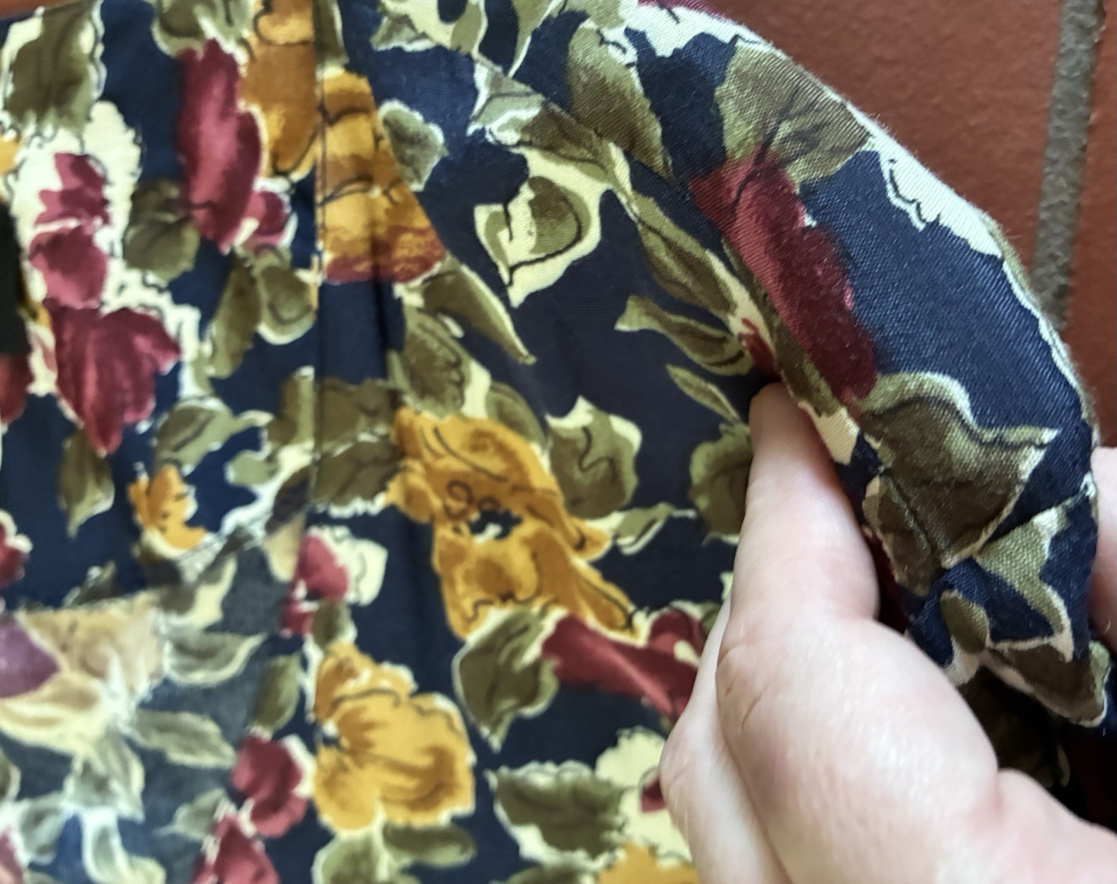 Vintage 90s Wrapper Rayon Navy Floral Double Breasted Jacket Blazer USA Made M