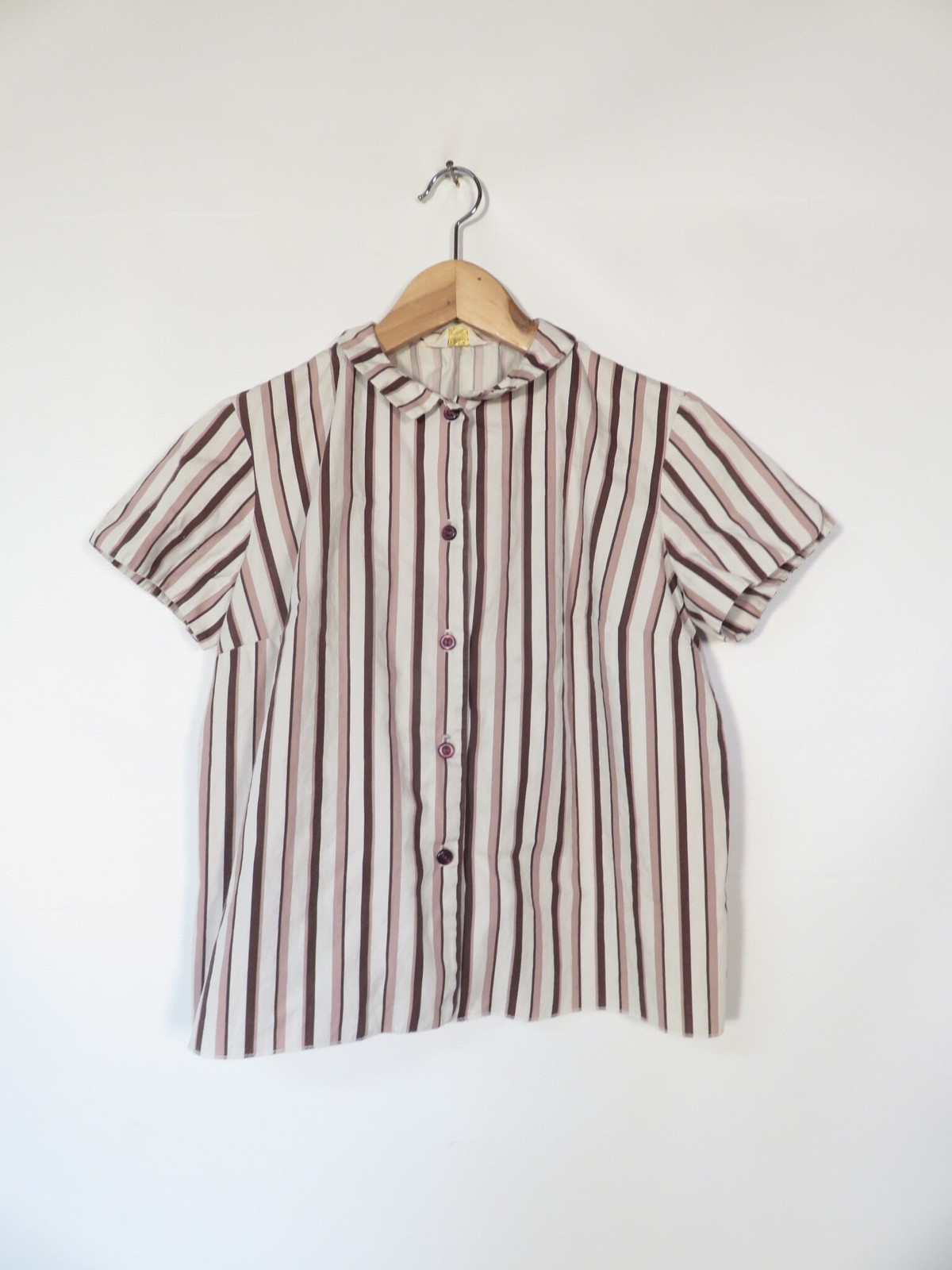 Vintage 60s Brown Striped Tailored Blouse Size M/L