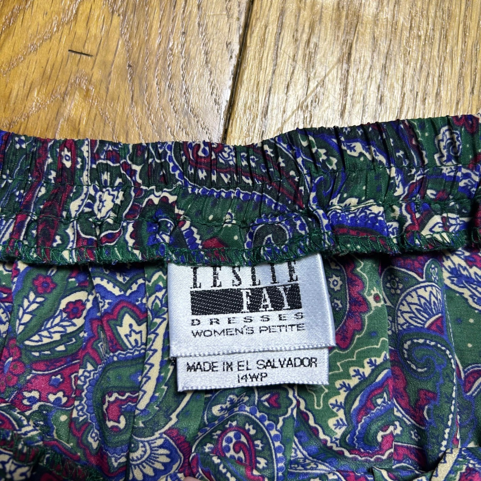 Vintage Leslie Fay Vintage Paisley Midi Skirt Green Purple Red Elastic 14P