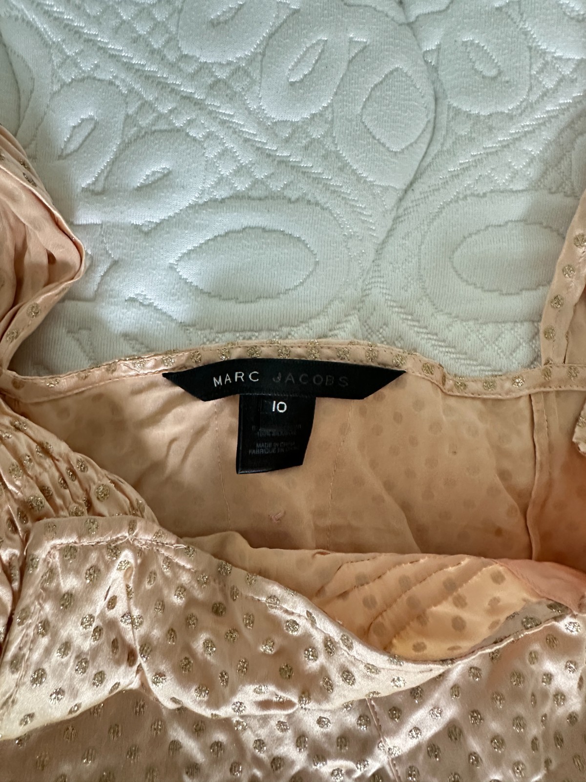 Vintage Marc Jacobs Silk Knee-Length Dress, Blush/Champagne w Gold Dots, Size 10