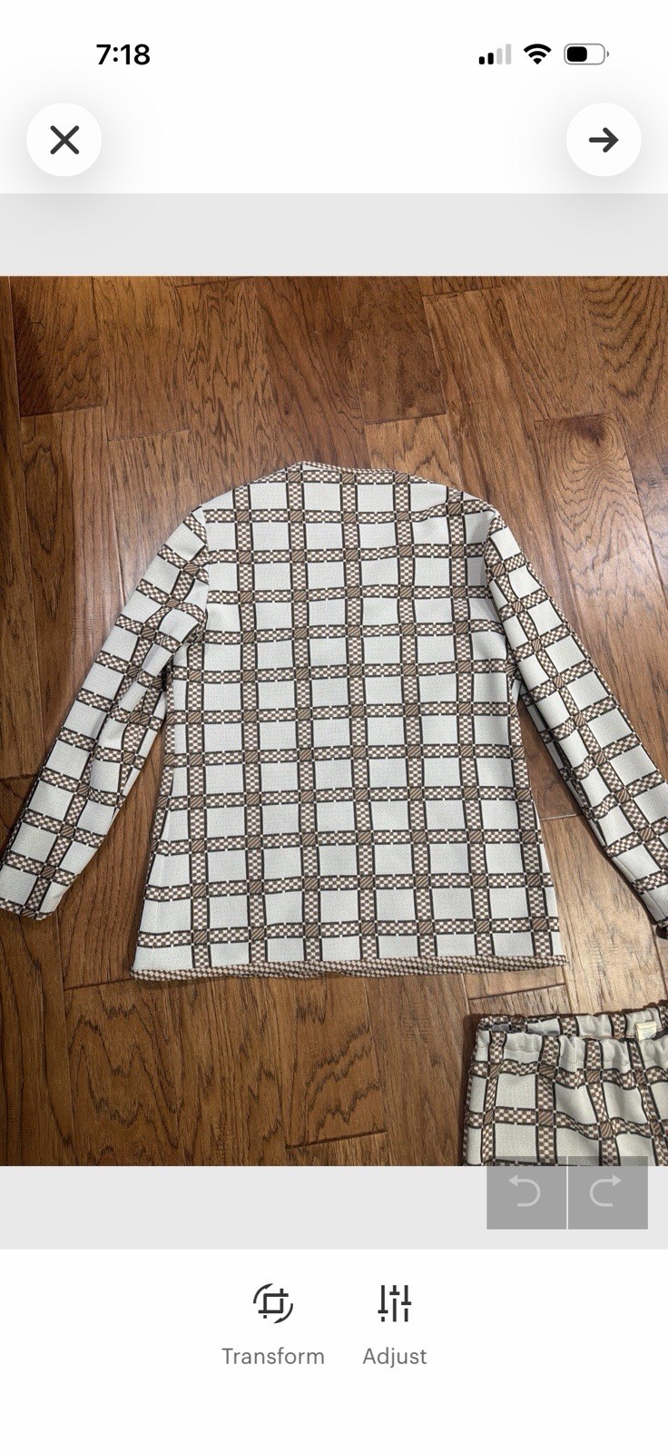 Vintage 1970s 3 Piece Leisure Suit Womens Knit Beige Brown Plaid Large 12-14