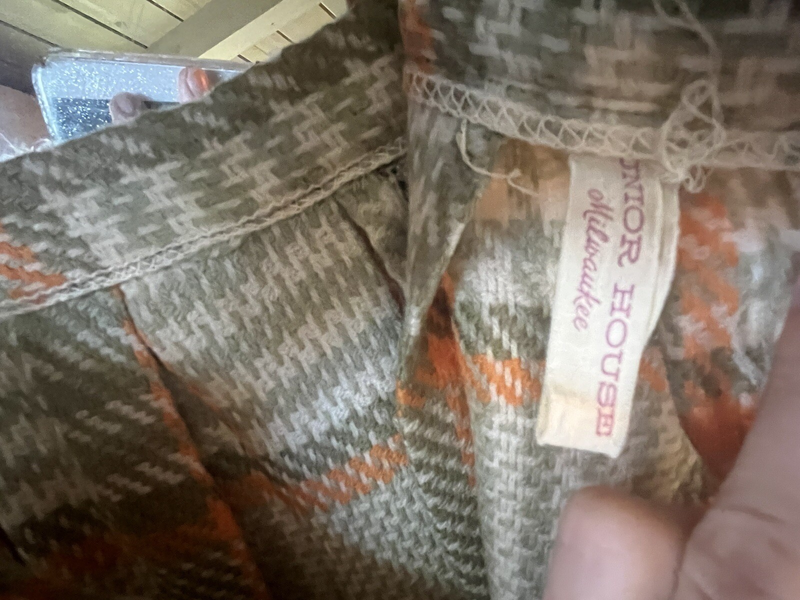 Vtg 1950s 60s Olive & Blue Wool Plaid Pleated Skirt S Just Below Knee Length EUC