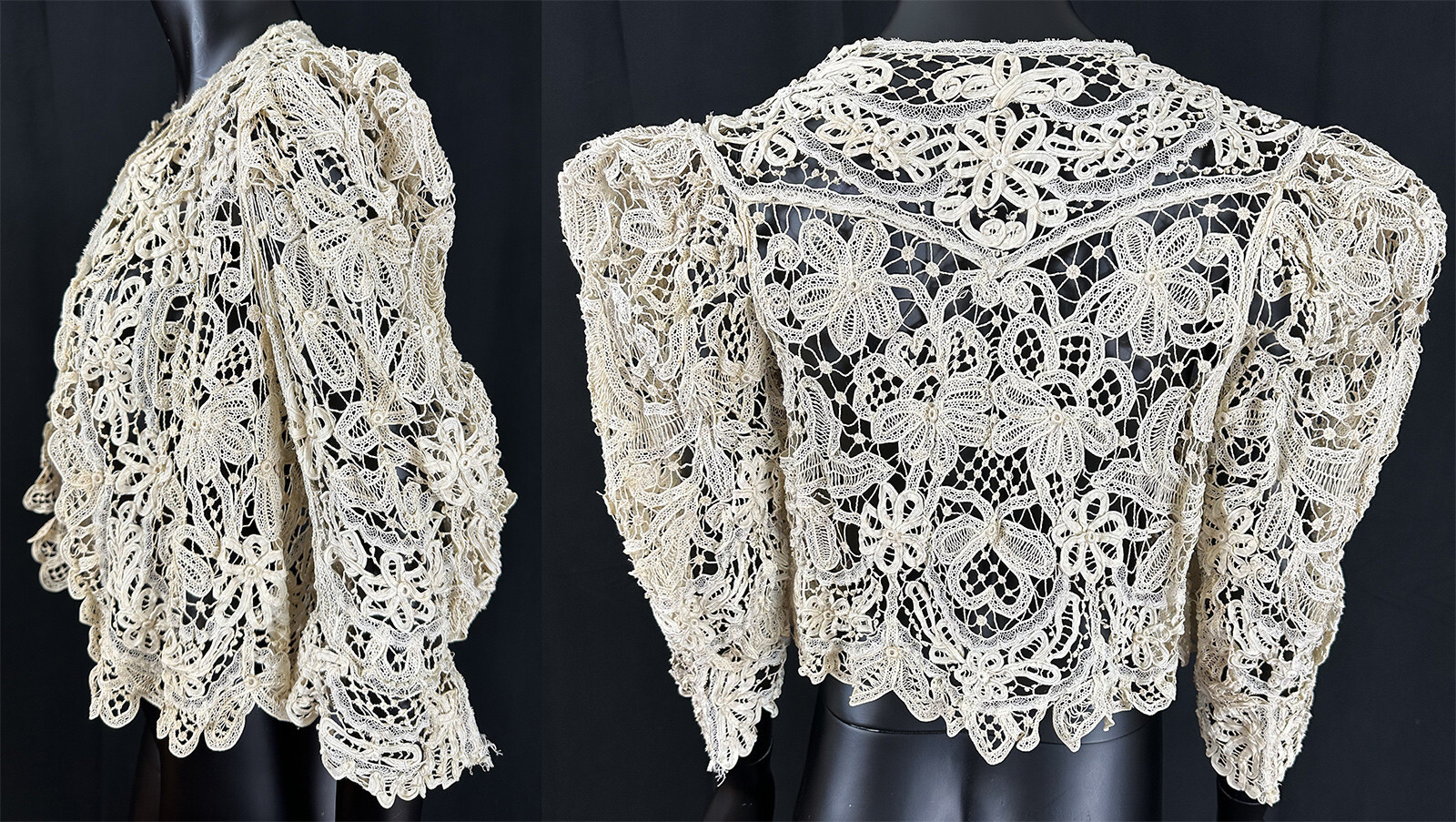 Edwardian Point de Venise Battenburg Tape Lace Cream Short Shrug Bolero Jacket