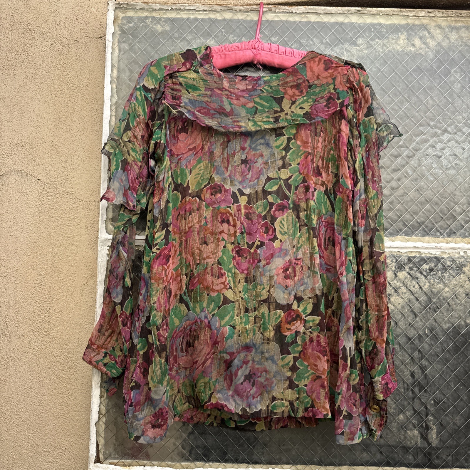 Antique 1920s Rose Floral Silk & Gold Lamé Blouse 1930s Dress Top Vintage