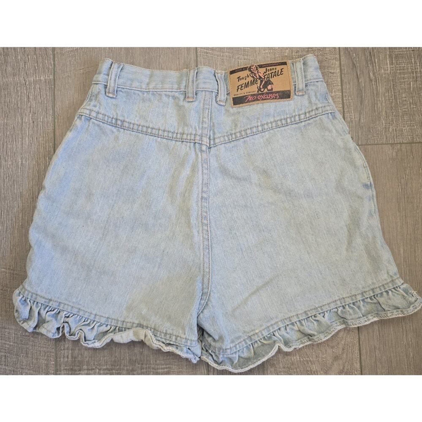 Vtg90’s Y2K FEMME FATALE NO EXCUSES Tough JEAN Shorts Ruffle High Rise 5/6
