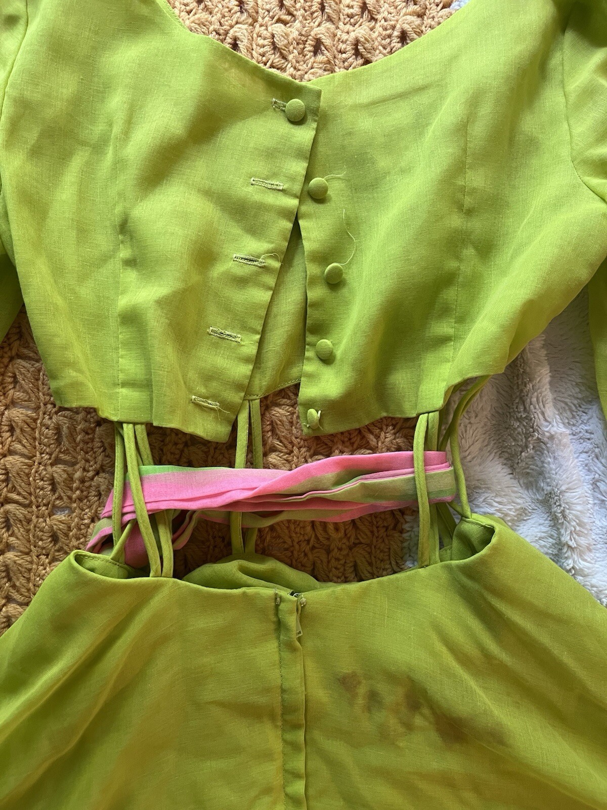 Green And Pink Saba 70s Cutout Midriff Party Dress