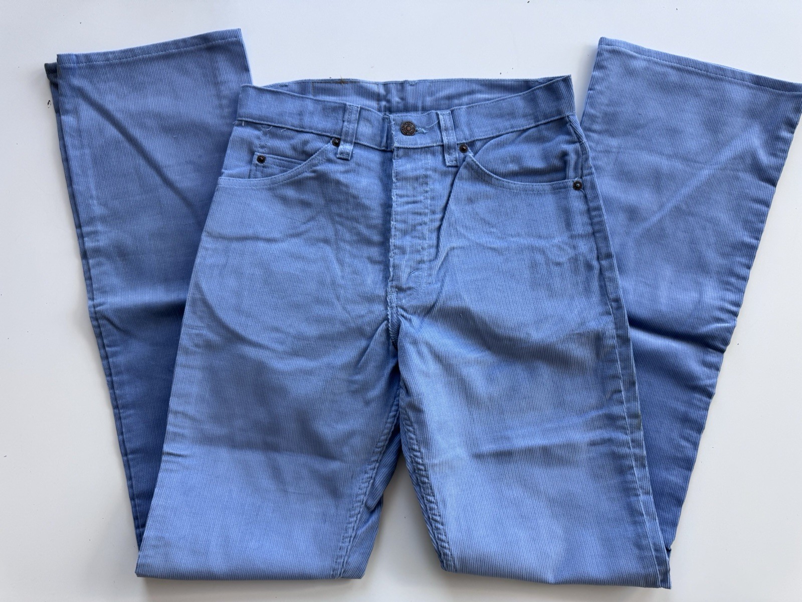 Vintage 70s 80s Levis 517 Corduroy Jeans Pants Cords Light Blue Zip USA 30 X 34