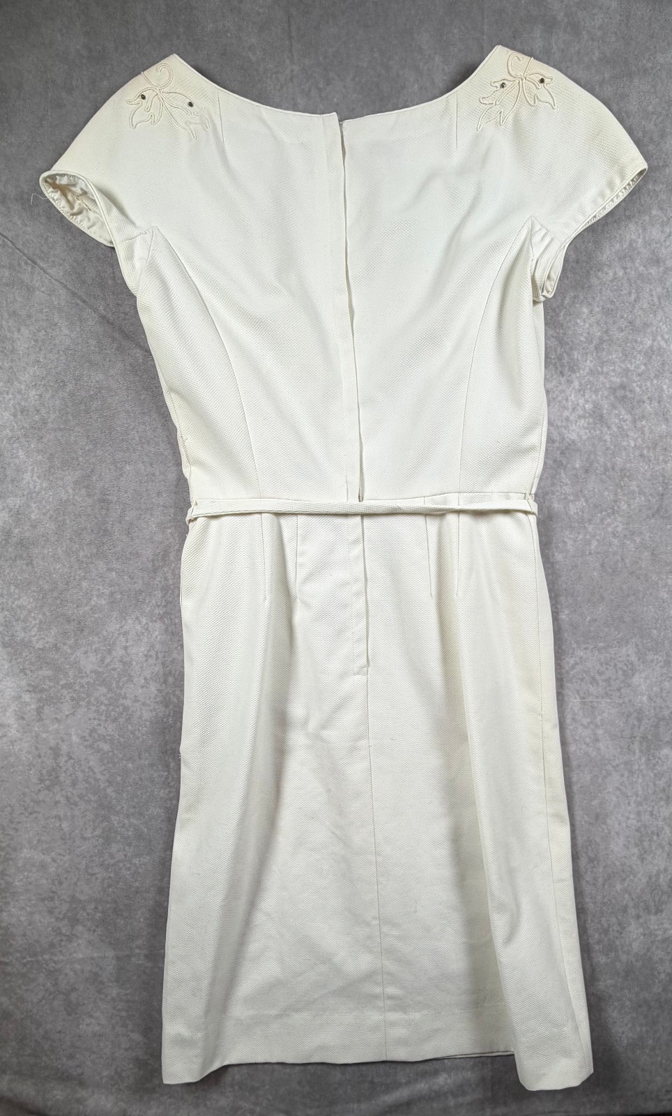 Carlye Vintage Womens Dress Ivory Floral Applique Cap Sleeve XS/S 50s 60s
