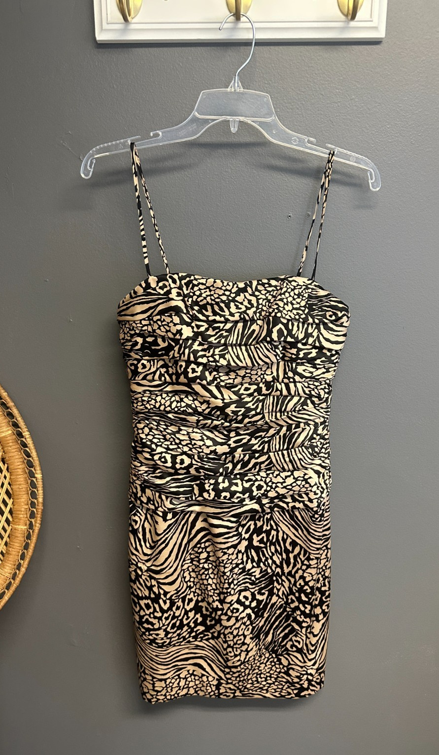 Vintage ABS Dress Womens Size 4 Mini 100% Silk Y2K Bandage Animal Print Cocktail
