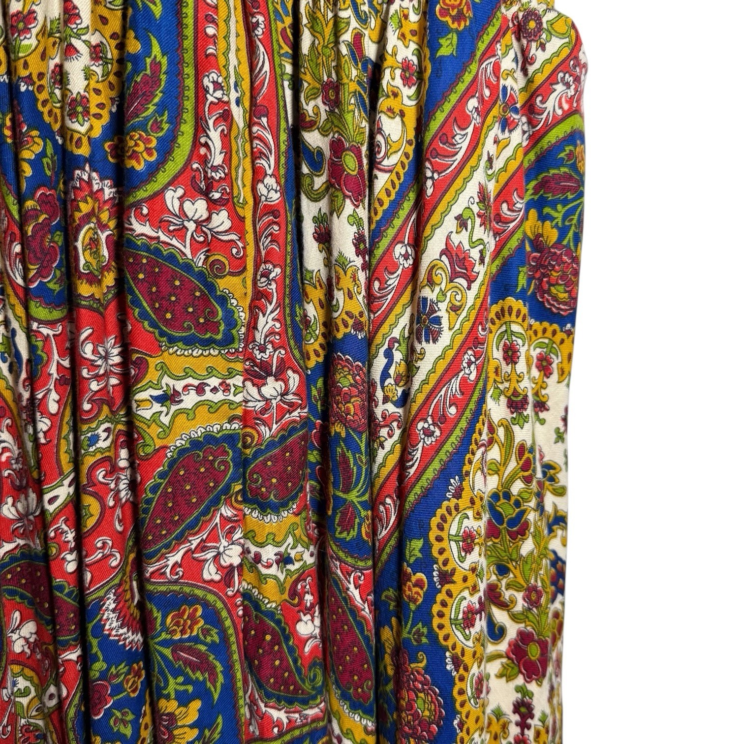 Vintage 70s Denise L I Magnin Boho Smocked Paisley Floral Maxi Dress M/L Size 13