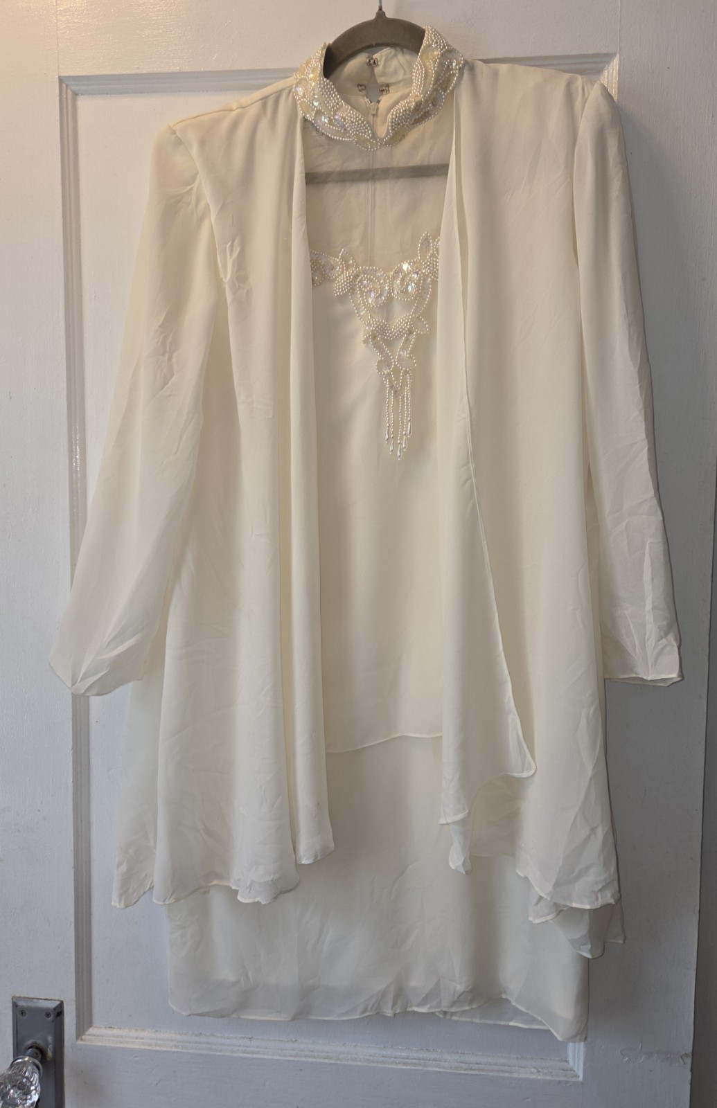 Vintage 80’s Patra Petites 6P Ivory Dress Beaded Gown Wedding Evening Event