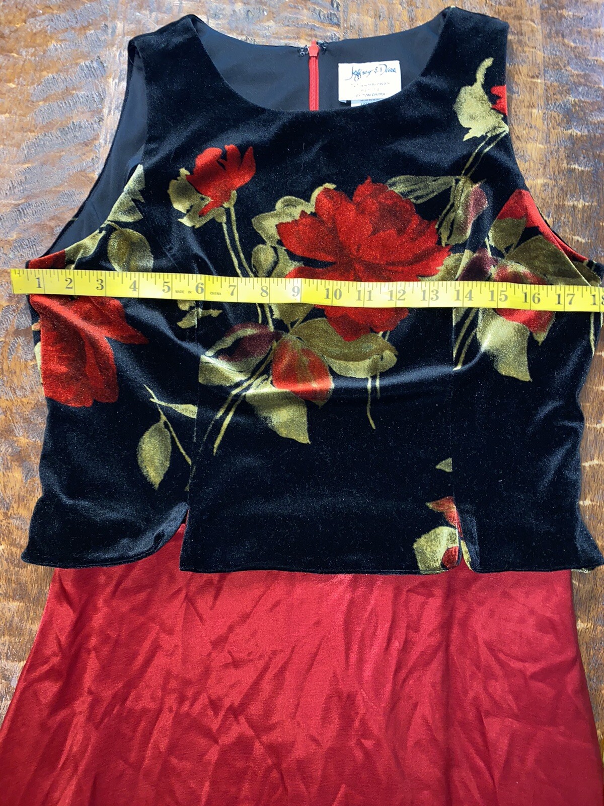 Vintage Jeffery + Dara By Tom Barra Red And Black Velour Floral Dress Gown 10 P