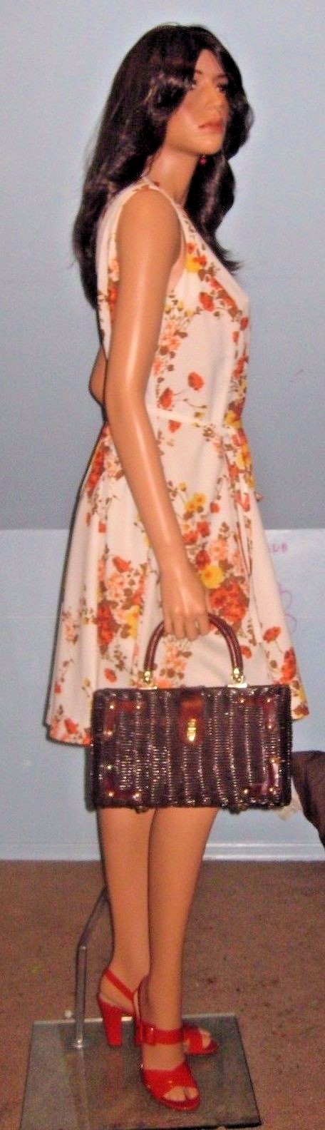 VINTAGE~60’S~ORANGE~YELLOW~FLORAL BOUQUET~MOD FIT & FLARE DRESS SZ L/ XL!