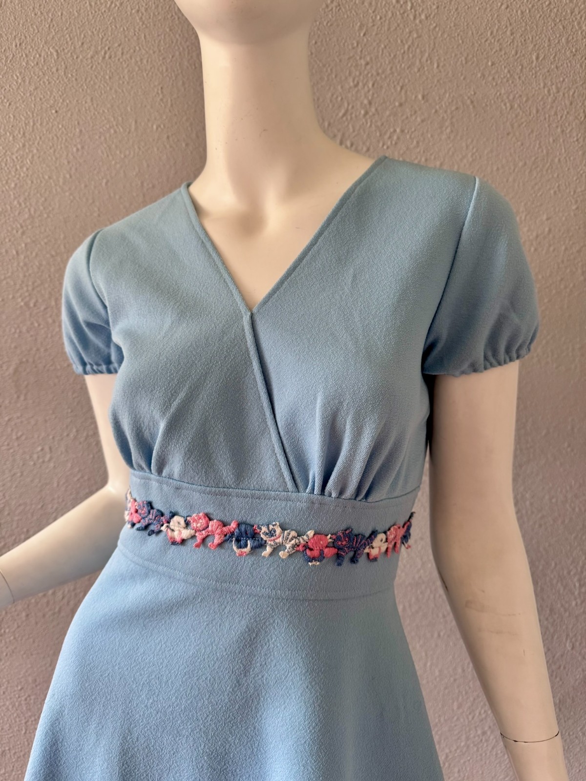 Vintage 60s Blue Mod Go-Go Babydoll Micro Mini Dress M