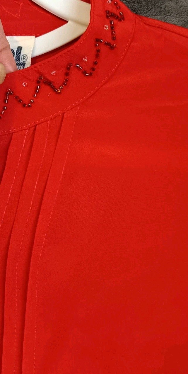 Vintage Dress 36 S 38 M Red Beaded Pintuck Midi Lepool Diffusion True Vintage