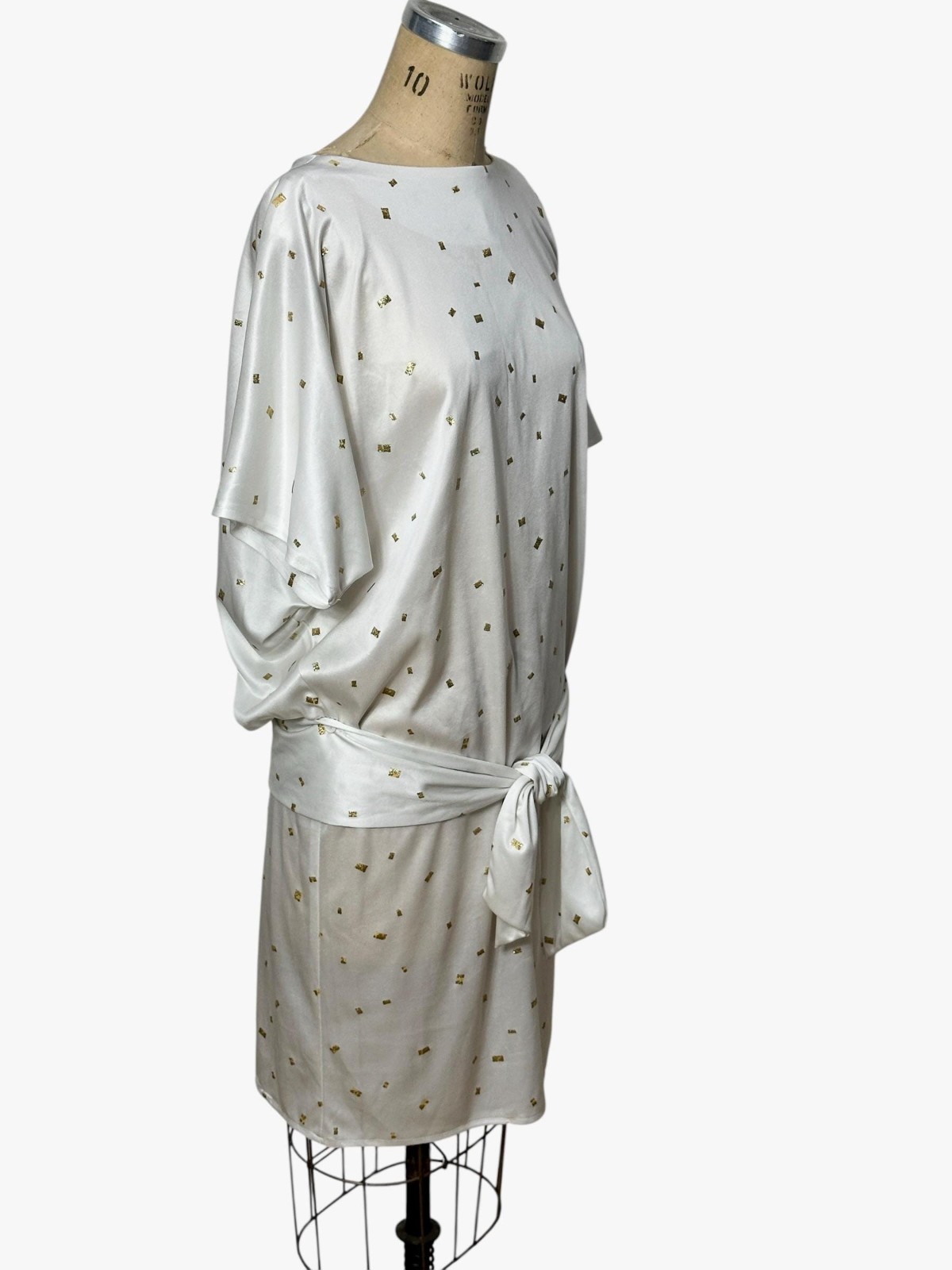 1980s dress with gold glitter and drop waist with sash by Diamond’s Run Size L