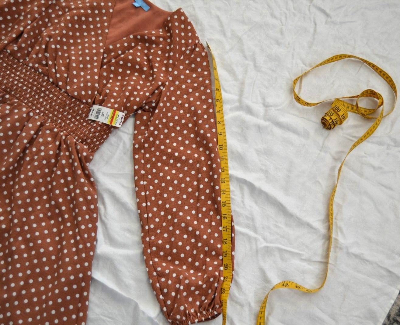 DRAPER JAMES Empire Waist Lined Dress BROWN/WHITE Polka Dots Size S Vtg Kohl’s
