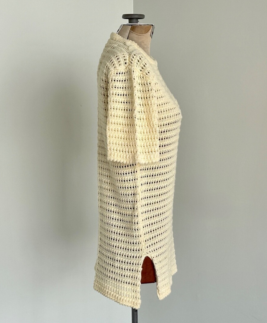 Mesh Crochet Knit Sherwood Top Size Medium 70s Retro Open Weave Knit Shirt