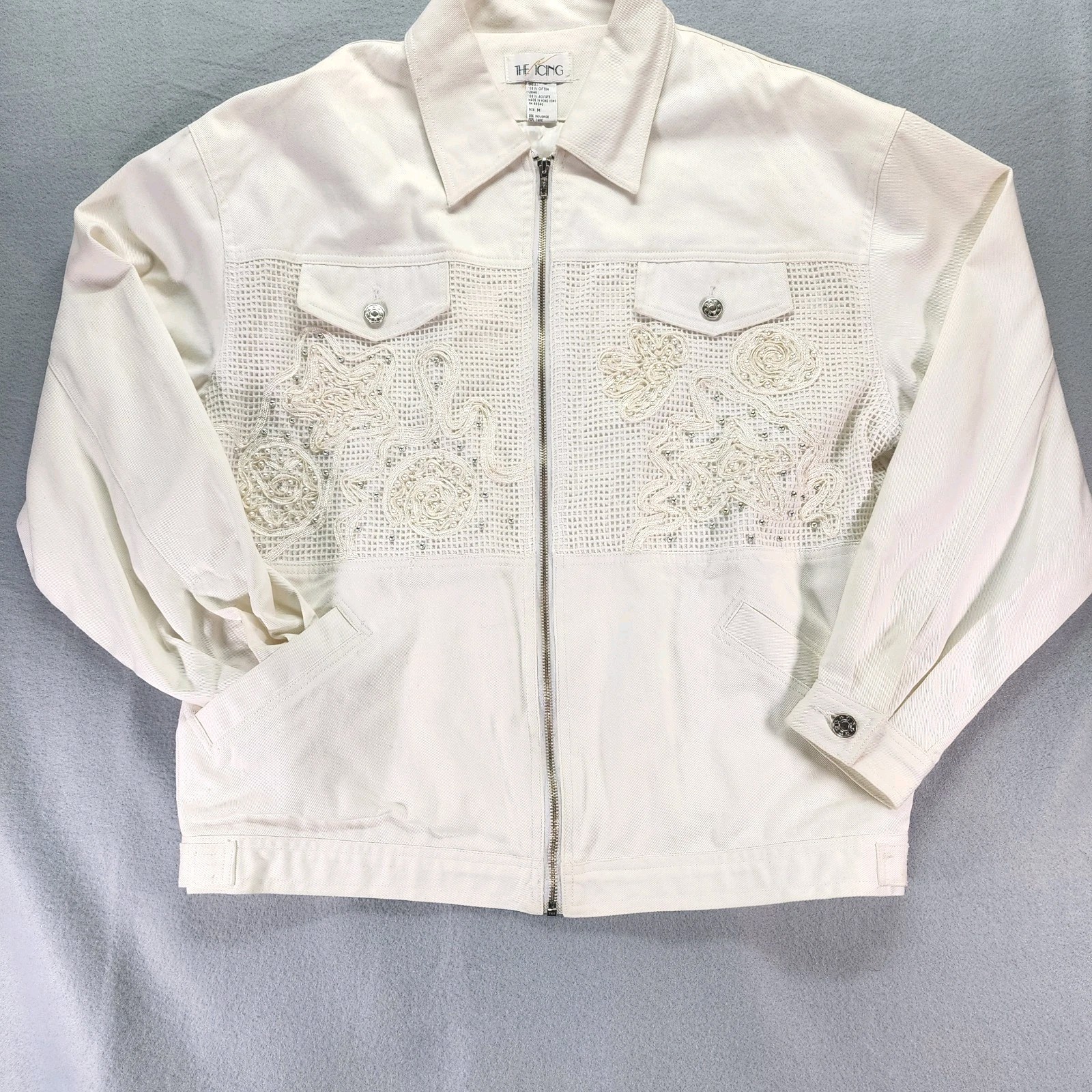 VTG The Icing M White Denim Jacket Embroidered Beaded Western Rodeo Bridal